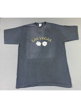 Rare Vintage 90s Las Vegas Gamnbling Art Dice Poker Casino Sun Fade Black Tee